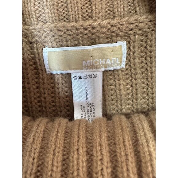 Michael Kors Womens Soft Warm Shaker Stitch Turtleneck Poncho Gold Tone Buttons - Picture 2 of 3